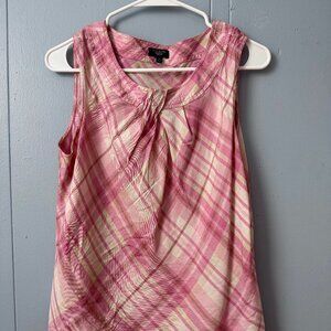 Pink 100% silk plaid top